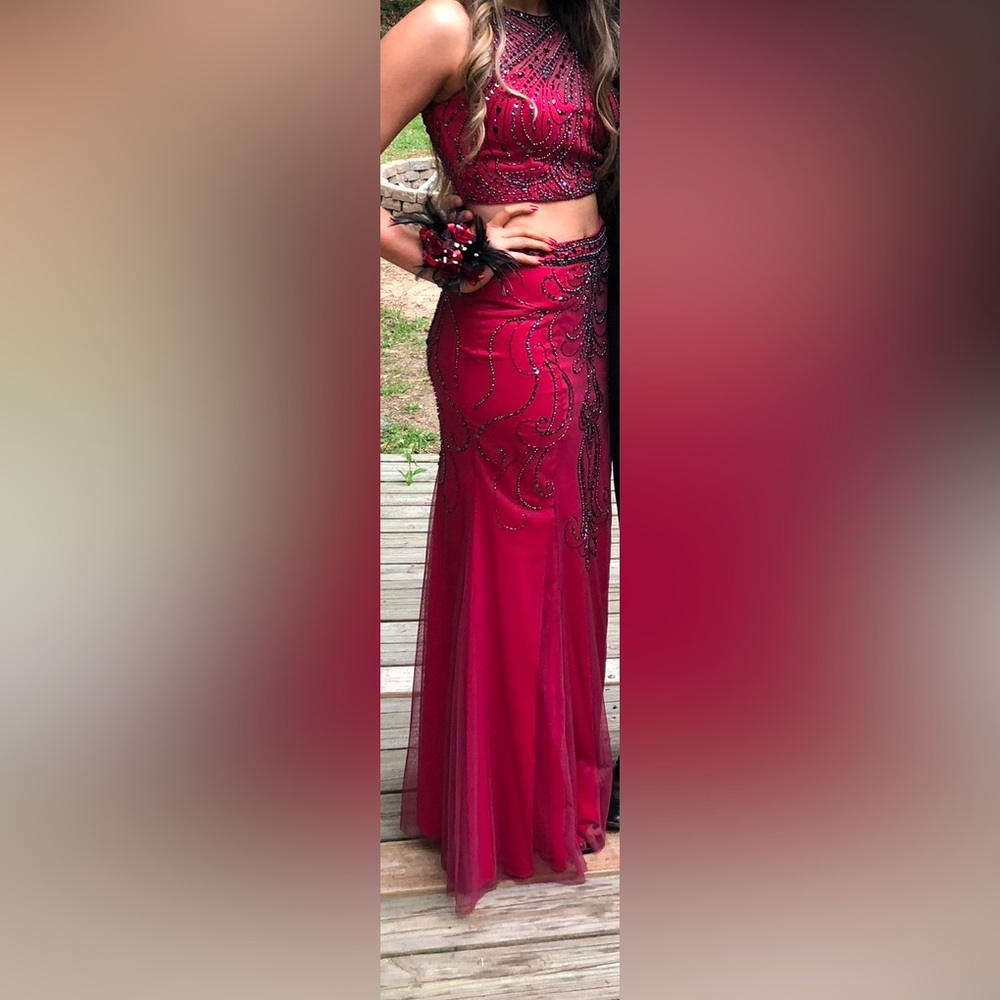 Prom dress- formal- two pieces- beaded- floor length